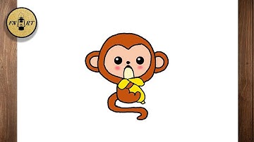 How to draw a monkey eating a banana easy