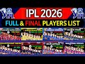 IPL 2026 Final Squad & Player List 🏏