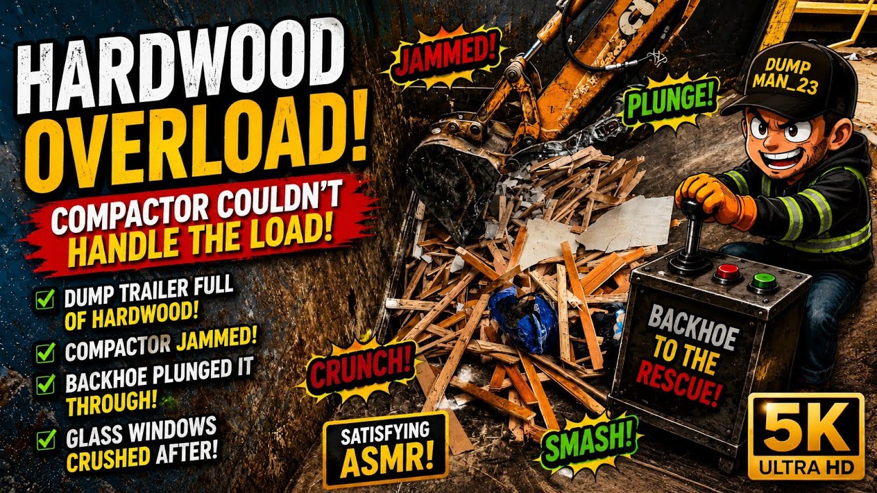 Backhoe vs Hardwood Jam! Compactor Rescue & Crunching Glass Windows ...