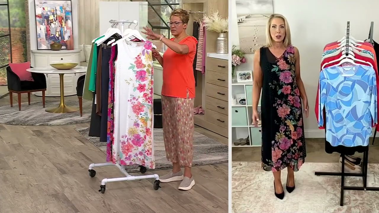 Susan Graver Printed Chiffon Sleeveless Overlay 2-Piece Midi Dress on QVC