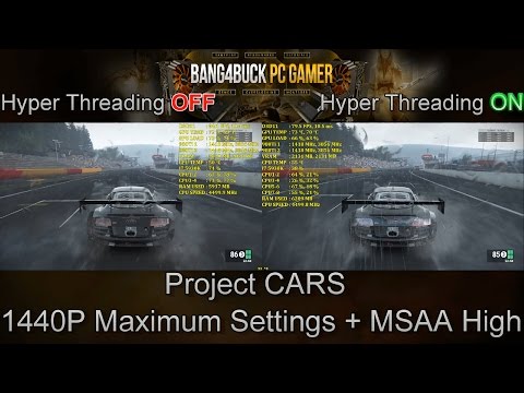 Simulated Intel i7 4790K Hyper Threading On VS Off 4 cores VS 8 threads