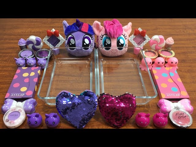 My Little Pony PINK Vs Purple Slime | Mixing Makeup Eyeshadow into Clear Slime class=