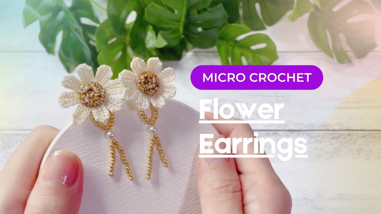 Micro Crochet Flower Earrings / How to crochet eight petals flower