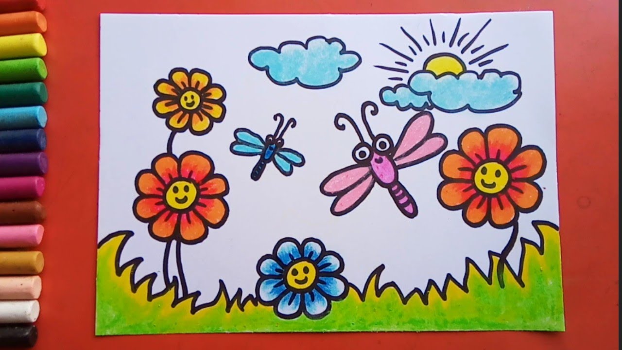 Easy and simple Flower Garden drawing - YouTube