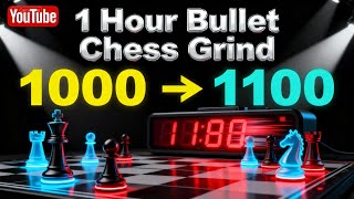 Hour of Bullet Chess Grind on Chess.com : Climbing from 1000 to 1100 Rating (No Commentary)