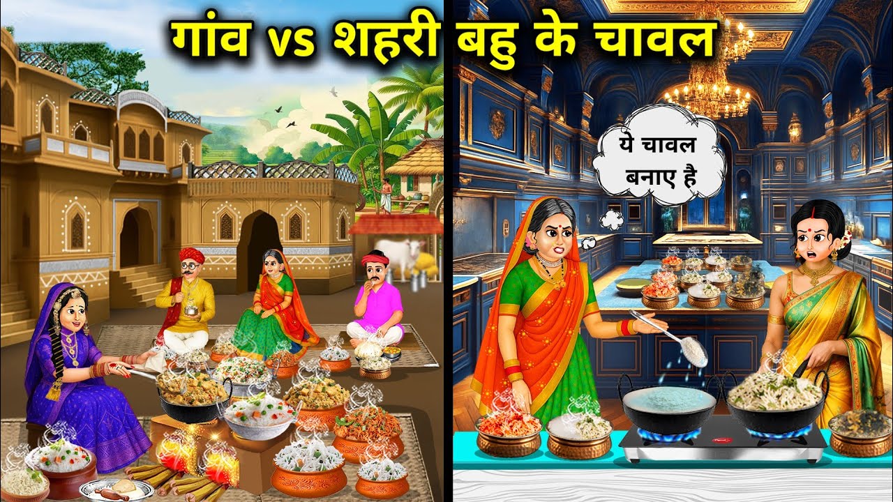 गांव Vs शहरी बहू के चावल||cartoon stories||urban daughter-in-law's rice