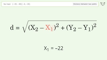 Find the distance between two points p1 (-22,-86) and p2 (-3,-20): Step-by-Step Video Solution