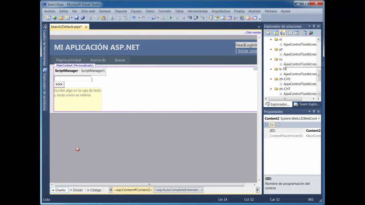 Nuevo sitio web asp net en vs 2010 y configurar el ajax autocomplete