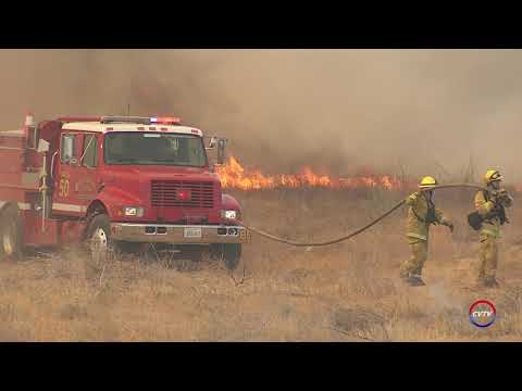 Fire Burns Along San Joaquin River in Newman