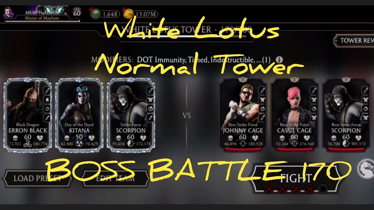 WHITE LOTUS NORMAL TOWER BOSS BATTLE 170 Gameplay + Reward (1 of the Worst Gold Kards) MK Mobile