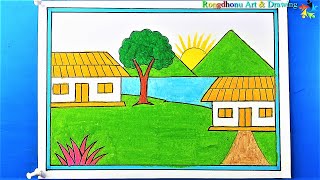 Learn the rules of drawing in a very simple way 😍😍 Very Nice Village Scenery Painting👍