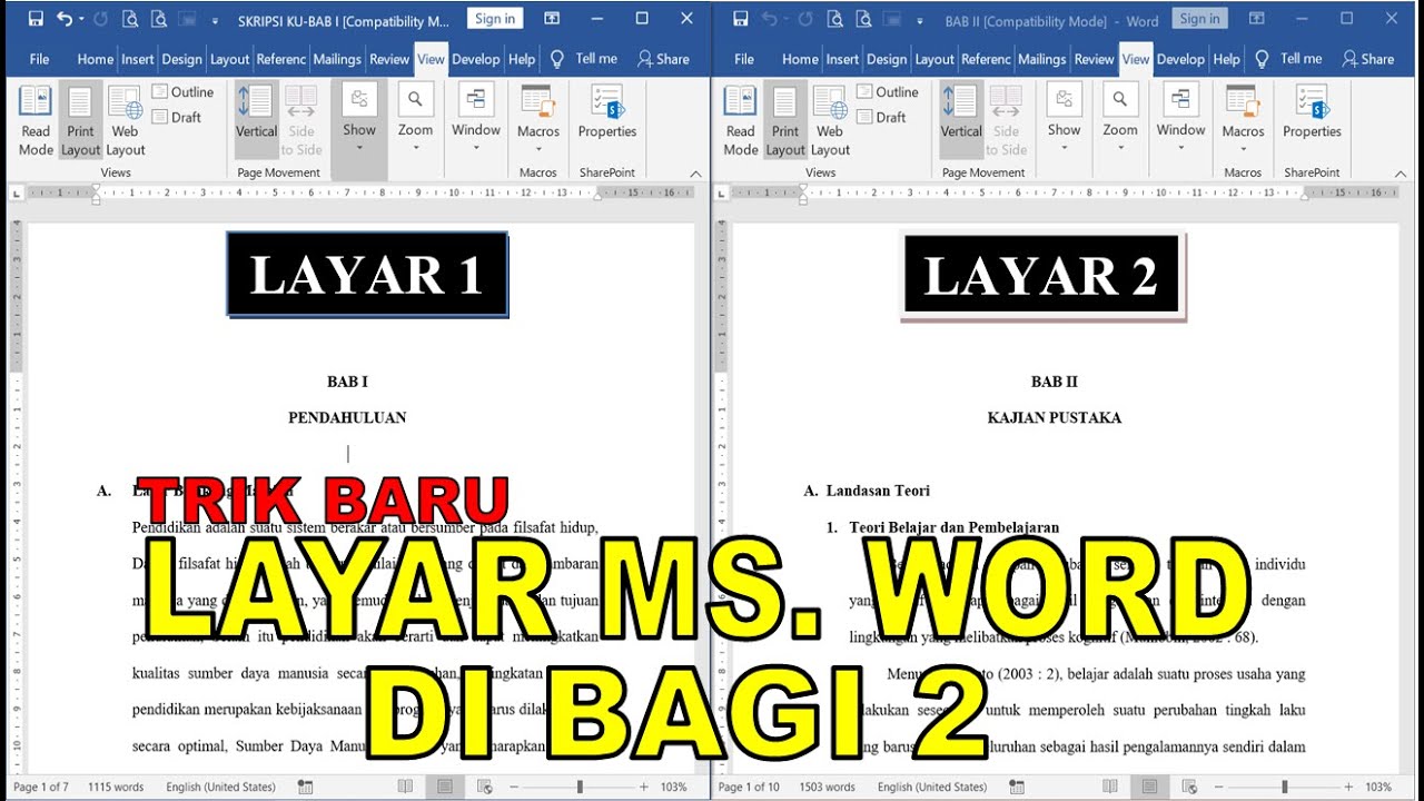 Cara Membagi Layar Microsoft Word Menjadi 2 Lembar Kerja Ms Word