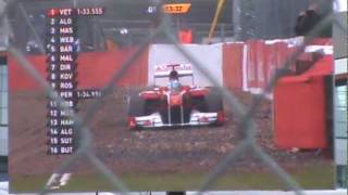 Fernando Alonso nearly crashing during Q1 at Silverstone