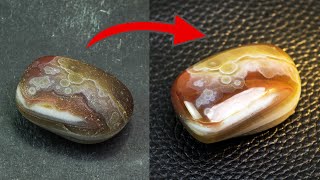 Polishing a stone found in the river