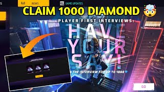 Player First Interviews Event - Claim 1000 Diamond 🤯😱 | Free Fire New Event | Ff New Event