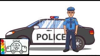 رسم سيارة شرطة بالألوان المائية للأطفال🚔🎨🚦Police car drawing and  coloring for kids
