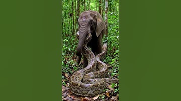 Giant python is wrapping itself around an elephant.Elephant  #GiantPython  #Wildlife #African #Snake