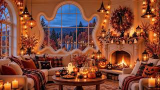 Soft Piano Music In October Ambience 🎃 Tranquil Autumn In Warm Halloween Cabin & Fireplace For Relax screenshot 4