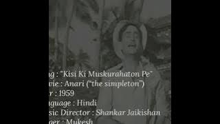 Kisi Ki Muskurahaton Pe - Indian songs (Lyrics and English translations) ANARI sung by Mukesh