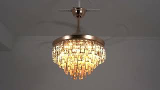 DS-FZ65/Light luxury golden crystal ceiling fan light display video