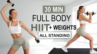 30 Min Full Body Hiit With Weights | All Standing Cardio + Strength Workout | No Repeat | No Jumping