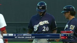 MIL@STL: Brinson singles for first career hit