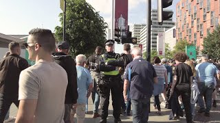 Jubilant Man City fans on their way back to Wembley Park Station after winning the FA Cup