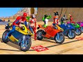 CORRIDA DE MOTOS COM HOMEM ARANHA E AMIGOS HERÓIS! SALTOS e QUEDAS COM MOTOS na RAMPA - GTA V