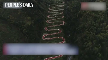 This winding mountain road that has 28 hairpin turns in Jiuzhaigou