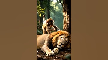 बंदर ने शेर को कर दिया गंजा The monkey made the lion bald  #shorts #lion #viralvideo