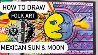 How to Draw Moon and Sun - Mexican Folk Art for KIDS #mrschuettesart