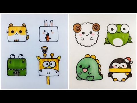 Vẽ Hình Cute Bằng Hình Vuông, Vẽ Tranh Dễ Thương Bằng Hình Tròn | H Simple  Art #1 - Youtube