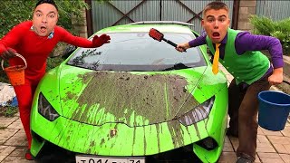Man SMEARED with Mud Car VS Mr. Joe on Dirty Lamborghini Huracan in Car Wash