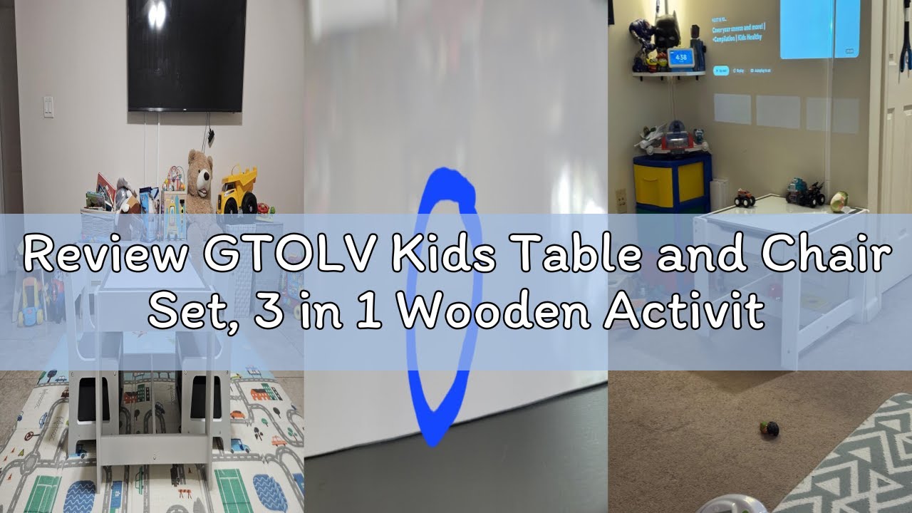 Review GTOLV Kids Table and Chair Set, 3 in 1 Wooden Activity Table ...