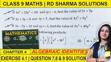 RD Sharma Class 9 Maths Ex 4.1 Ques 7,8 & 9 Solution | 9th Class RD Chapter 4 Algebraic Identities