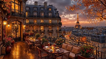 Autumn Sunset Jazz in Paris 🍂 Balcony Café Ambience ~ Smooth Jazz Music for Study, Focus & Relaxing