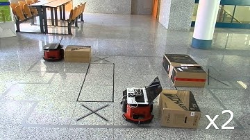 Two P3DX solving a multi-agent Sokoban problem