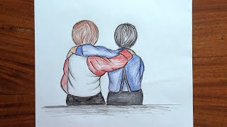 Friendship Day Drawing Friends Drawing Childhood Friends Drawing Two Boy How To Draw Boy Youtube