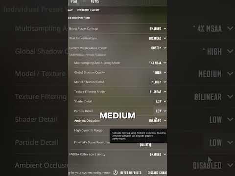 Optimized Video settings