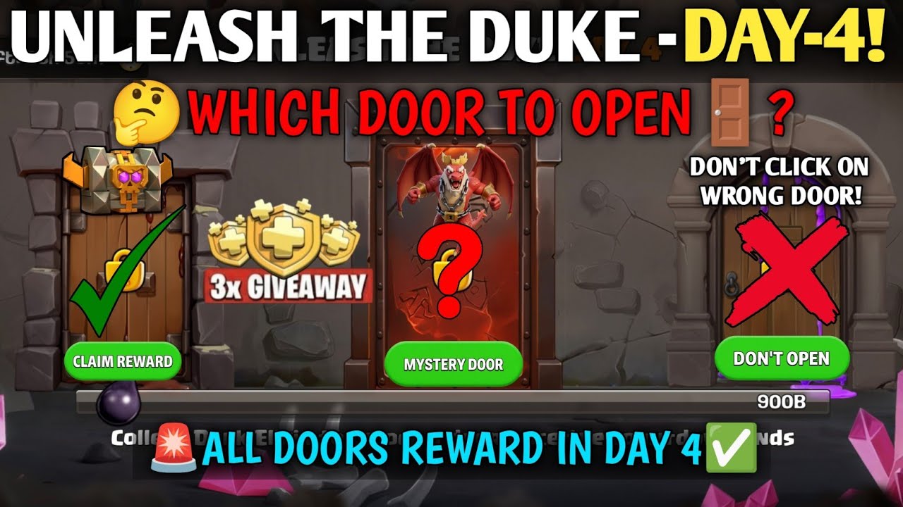 🚨UNLEASH THE DUKE DAY 4 DOORS REWARDS In Clash Of Clans - Free Chests, Scenery,Deco & Magic Items!✅