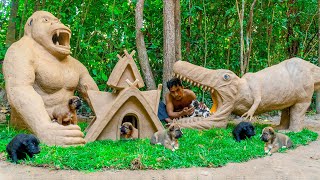 Rescue Newborn Puppies And Build Mud Dog House In King Kong Skull Style