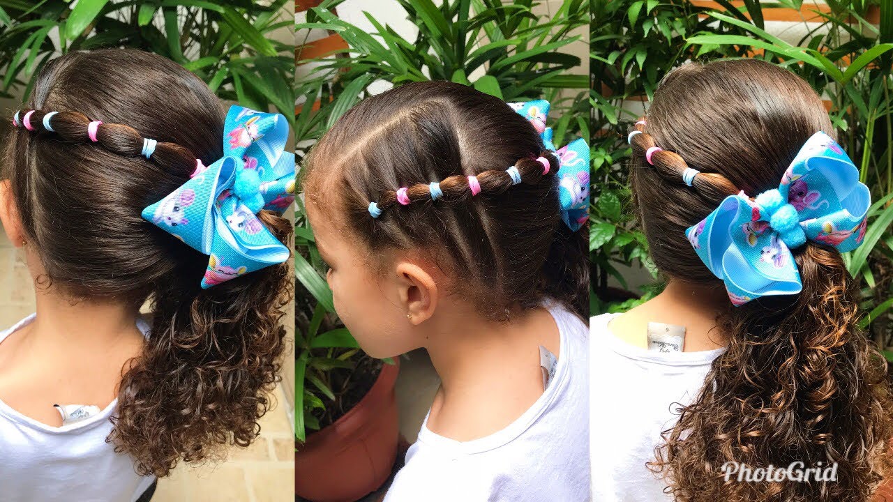 Penteado infantil lateral para ESCOLA com elásticos de silicone - Penteado escolar