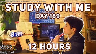 🔴LIVE 12 HOUR | Day 189 | study with me Pomodoro | No music, Rain/Thunderstorm sounds