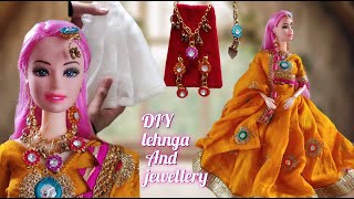 DIY - Lehnga, can can skirt  and matching jewellery for barbie doll .