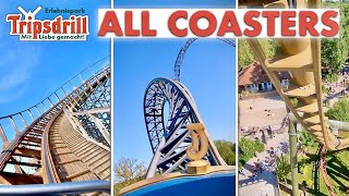 ALL COASTERS AT TRIPSDRILL (GERMANY)  4K 60fps