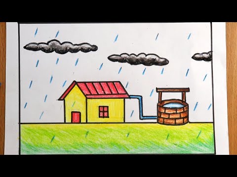 How to draw rain water saving drawing | Rain water harvesting drawing | Rain water saving drawing
