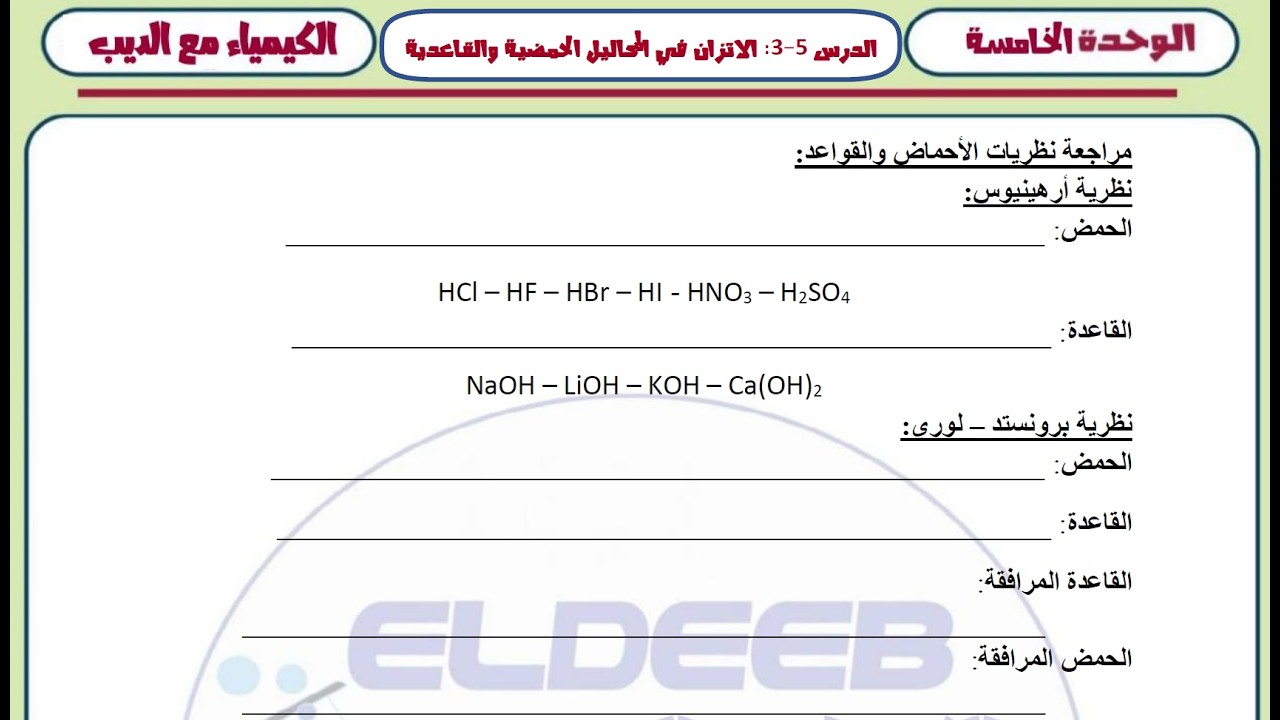 013 نظريات الأحماض والقواعد