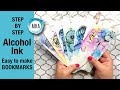 ALCOHOL INK Bookmarks - STEP BY STEP tutorial on how to paint the background and draw the flower