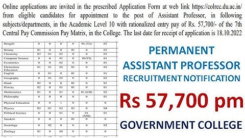 Permanent Assistant Professor Recruitment Notification in Govt. College | Rs 57,700 pm | PG/UGC NET
