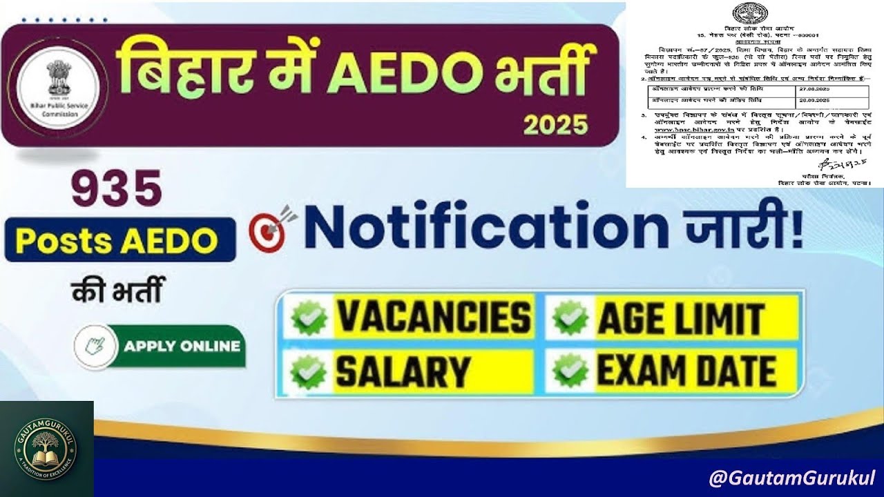 AEDO Bihar Vacancy 2025 | BPSC AEDO Exam Pattern, Syllabus, Salary ...